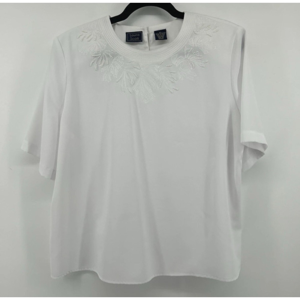 VTG Laura Scott Beaded Embroidered Blouse XL Coquette Cottagecore Retro Office
